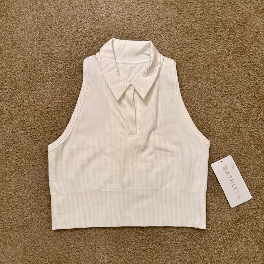 NWT Athleta Aurora Seamless Cropped Polo Tank in White - Medium - Picture 2 of 5